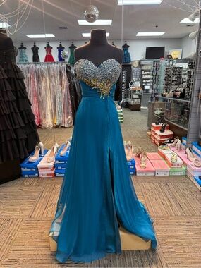 MAC DUGGAL 64357L SIZE 4 PEACOCK STRAPLESS PROM FORMAL PAGEANT DRESS
